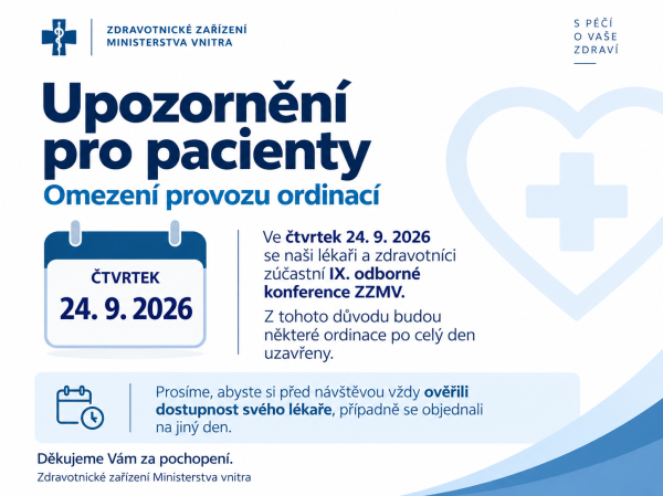 Upozornění pro pacienty: omezení provozu ordinací ve čtvrtek 24. září